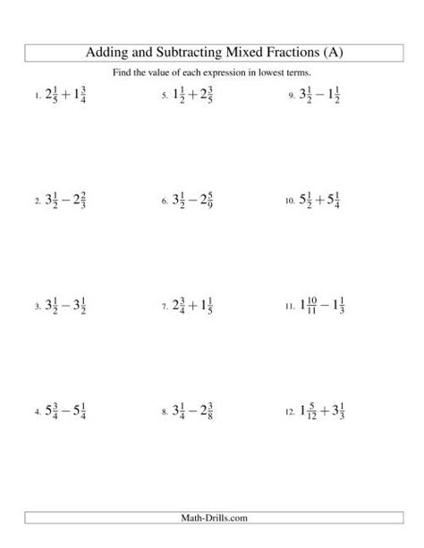 Adding And Subtracting Fractions And Mixed Numbers Worksheets 5th Grade