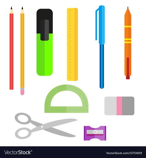 Set Of School Supplies Pens Pencils Scissors And Vector Image