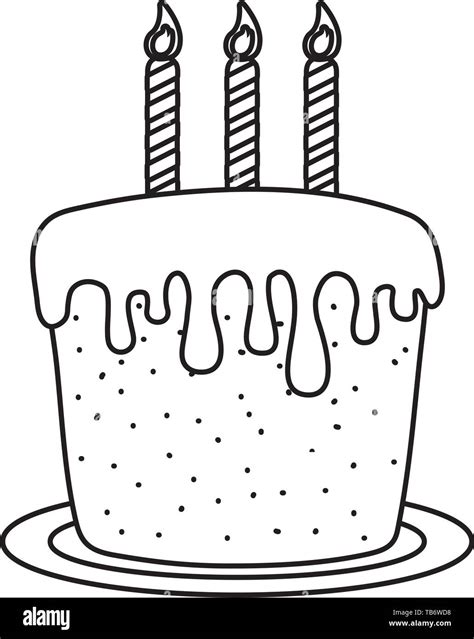 Birthday Cake With Candles Lit Black And White Vector Illustration