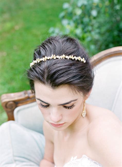 Mina Gold Headband Bridal Headpiece Tiara Eden Luxe Bridal