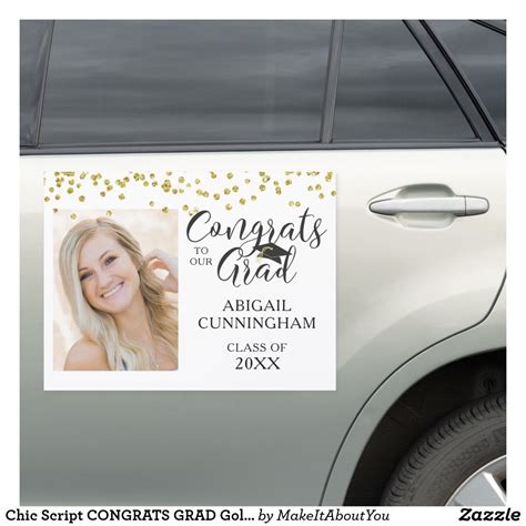 Chic Script Congrats Grad Gold Confetti Photo Car Magnet Zazzle