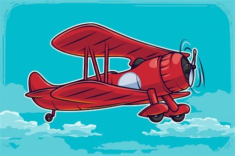 Premium Vector Vintage Airplane Illustration With Blue Sky