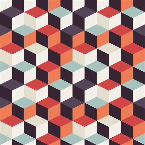 Geometric Seamless Pattern With Colorful Squares In Retro Design
