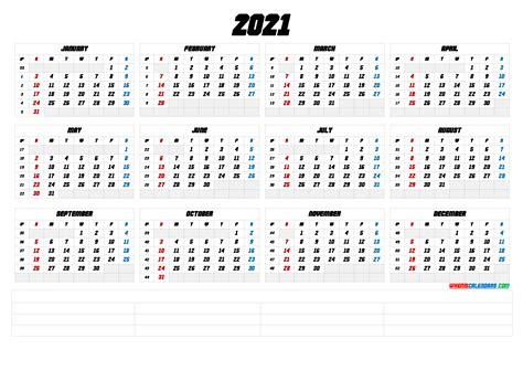 Yearly, monthly, landscape, portrait, two months on a page, and more. 2021 Free Printable Yearly Calendar (6 Templates) | Free ...