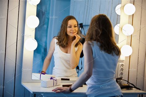 Beautiful Girl Looking In The Mirror High Quality People Images ~ Creative Market