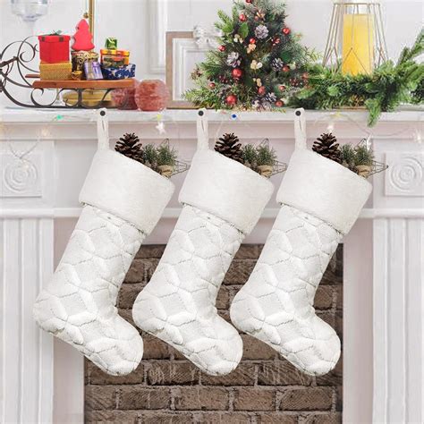 Caraknots Christmas Stockings 3 Pack Large Christmas Stockings White Christmas Stockings For