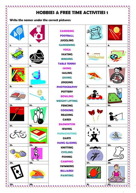 Hobbies And Free Time Activities 1 Worksheet Free Esl Printable