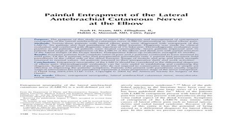 Painful Entrapment Of The Lateral Antebrachial Cutaneous Nerve At The