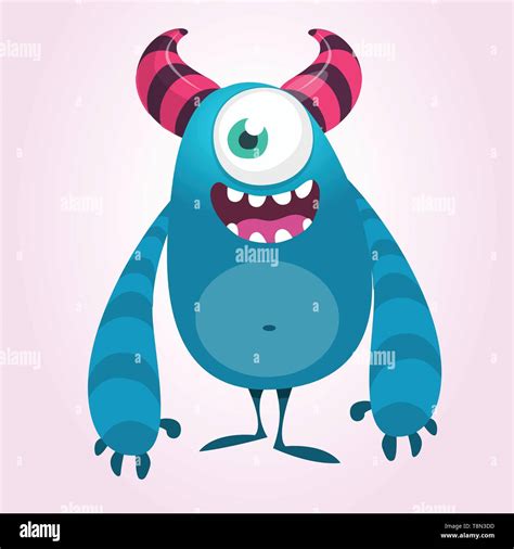 Funny Cartoon Monster With One Eye Vector Blue Monster Illustration