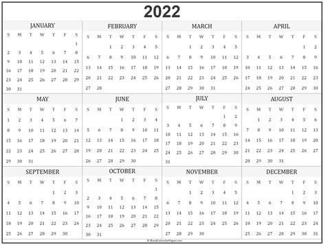 2022 Printable Yearly Calendar Free Printable Calendar Monthly