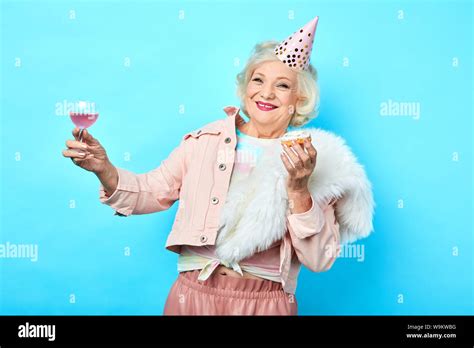 Happy Positive Funny Senior Woman Having Fun In The Party Isolated