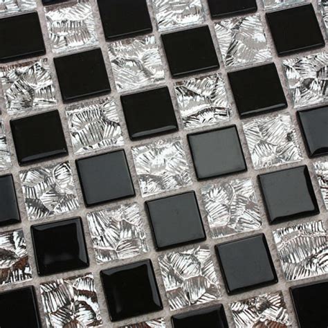 Black Glass Mosaic Floor Tile Mirror Tile Backsplash 4013 Mosaic Glass