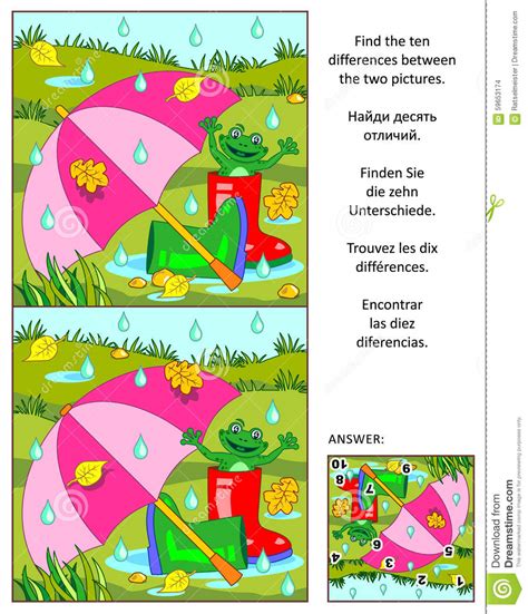 Find The Differences Visual Puzzle Rainy Autumn Day Stock Vector