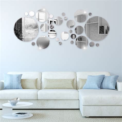 Removable 3d Mirror Wall Stickers Silver Acrylic Diy Home Room Mural