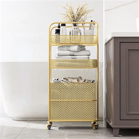 modern bathroom rolling cart storage shelf with basket
