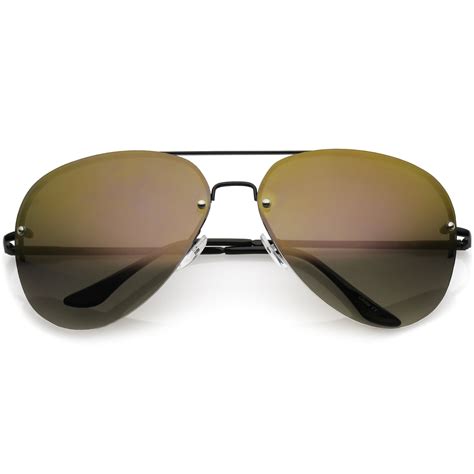 Sunglassla Sunglassla Oversize Metal Rimless Aviator Sunglasses Double Crossbar Mirrored