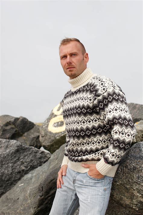 Authentic Icelandic Sweater Of Pure Wool With Polo Neck Norwool
