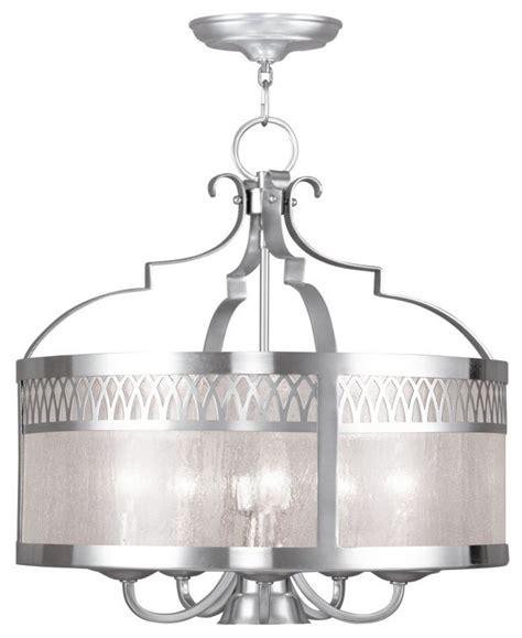 Brushed Nickel Drum Shade Chandelier Transitional Chandeliers By