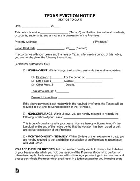 Free Texas Eviction Notice Forms Pdf Word Eforms