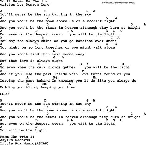 Emmylou Harris Song Youll Never Be The Sun Lyrics And Chords