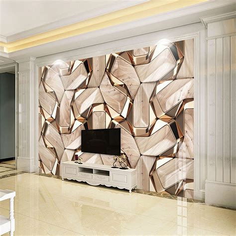 Self Adhesive Mural Wallpaper Modern 3d Abstract Geometry Gold Etsy