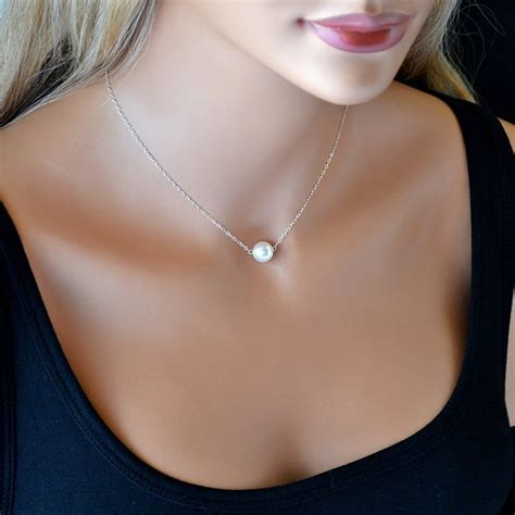 Single Pearl Necklace Bridesmaid Gift Single Pearl Necklace Etsy Single Pearl Necklace