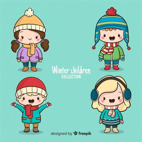Free Vector Winter Children Collection Hello Winter Winter Kids