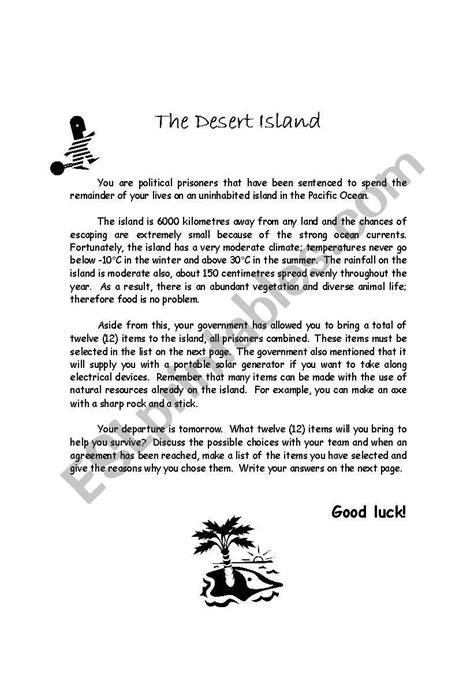 The Desert Island Esl Worksheet By Lucien