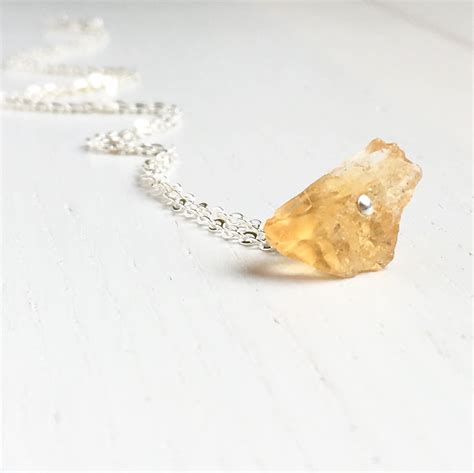 November Birthstone Necklace Featuring A Rough Citrine Stone And A