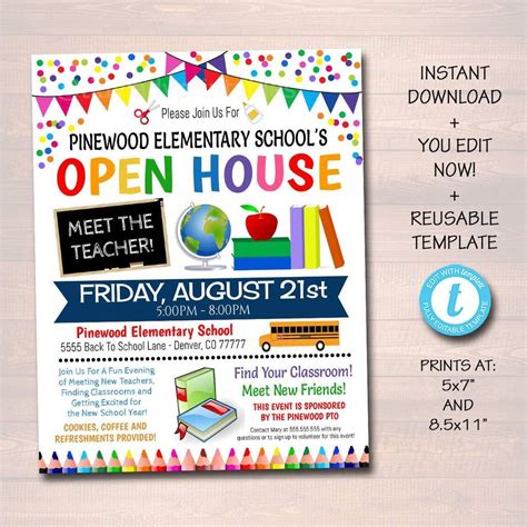 School Open House Event Flyer Editable Template School Open House