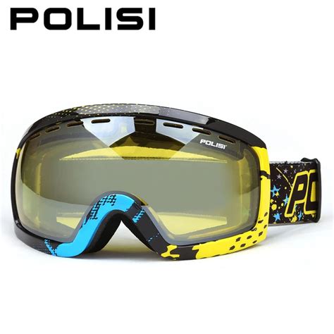 polisi winter ski snow goggles double layer yellow lens skiing skate glasses 100 uv protection