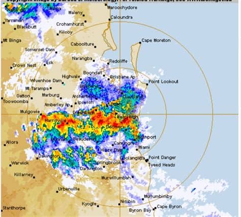 Brisbane storm 30/8/2011 64km radar. LIGHTS SHOW: Severe storm threat eases | Queensland Times