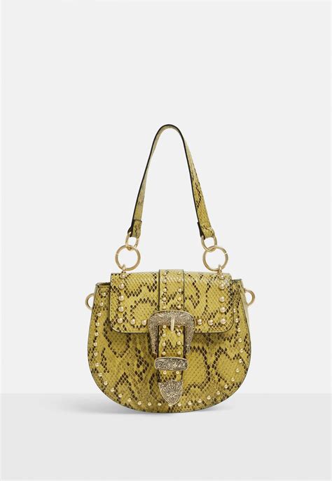 Yellow Snake Print Western Buckle Handbag Missguided