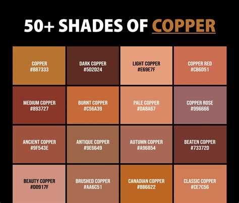 50 Shades Of Copper Color Names Hex Rgb And Cmyk Codes