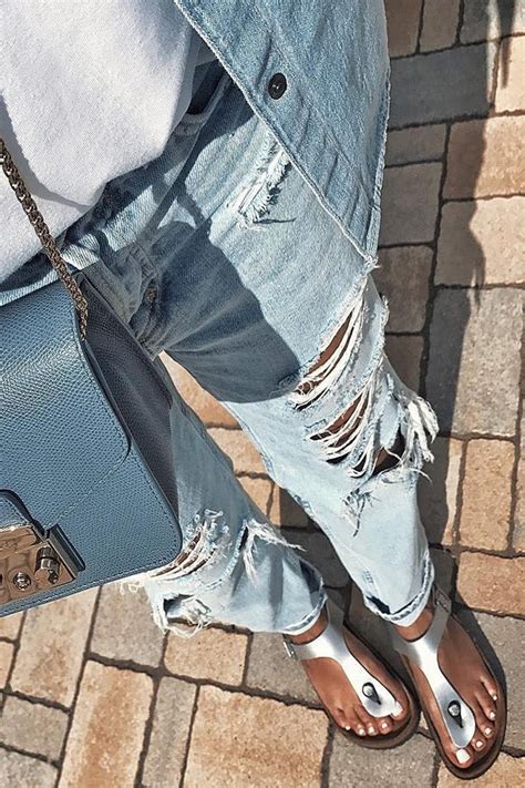 we love this denim and silver look with the gizeh birkenstock outfits fashion denim women