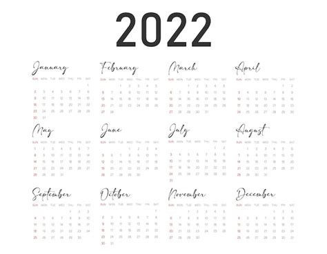 Premium Vector Abstract Lettering Minimalist Calendar 2022