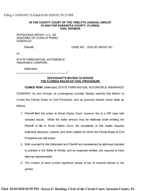 Motion To Invoke The Florida Rules Of Civil Procedure February 03