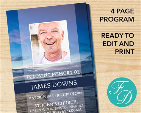 Ocean Funeral Program Template Ocean Memorial Program Blue Etsy Uk