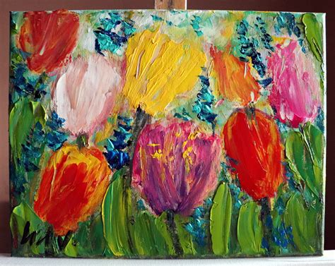 A Glorious Spring Day Tulips Impasto Oil Painting Original Handmade Art