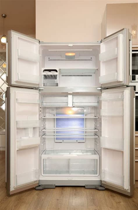 Empty Modern Refrigerator With Open Doors Stock Photo Image Of Freeze