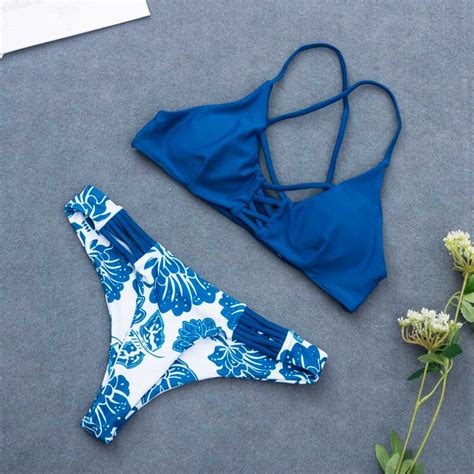 Sexy Woman Blue Bikini Brazilian Swimwear Women Push Up Bathing Suits T