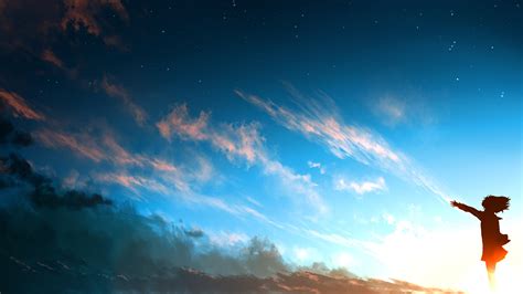 Blue Sky And White Clouds Anime Sky Sunset Clouds Hd