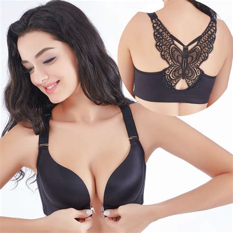 Plus Size Wire Free Seamless Push Up Bra Big Front Closure Bras For