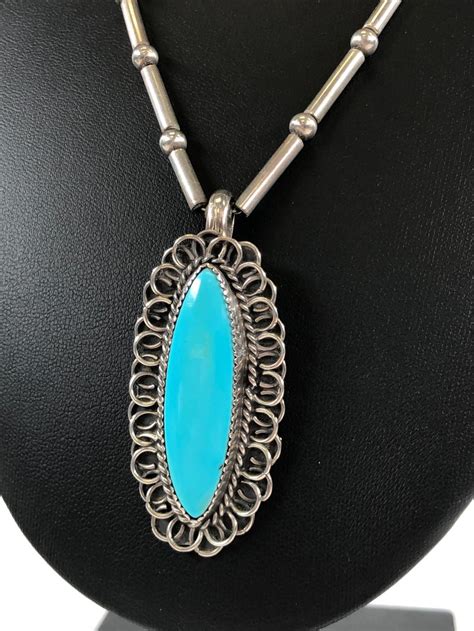 Lot Vintage Sterling Silver Turquoise Pendant Necklace