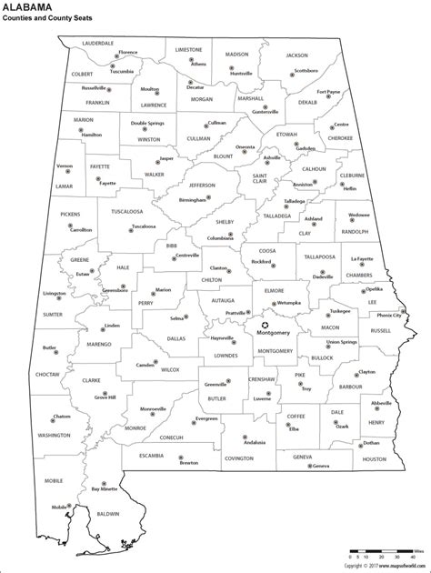 Black And White Alabama County Map With Seats For Kids To Color