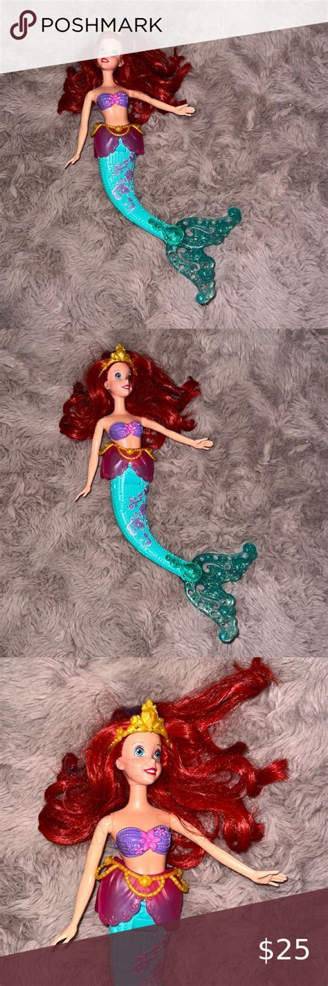 disney princess ariel barbie doll mermaid red hair gold crown turquoise tail fin disney