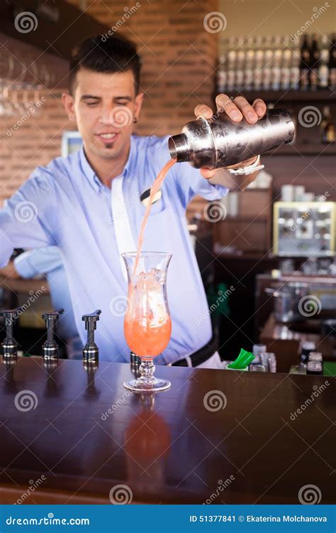 Bartender Preparing Sex On The Beach Cocktail In An Outdoor Bar Stock Image Image Of Cafe