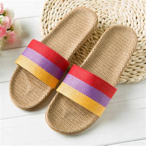 Summer Slippers 2020 New Womens Fashion Anti Slip Linen Home Indoor Open Toe Flat Shoes Beach