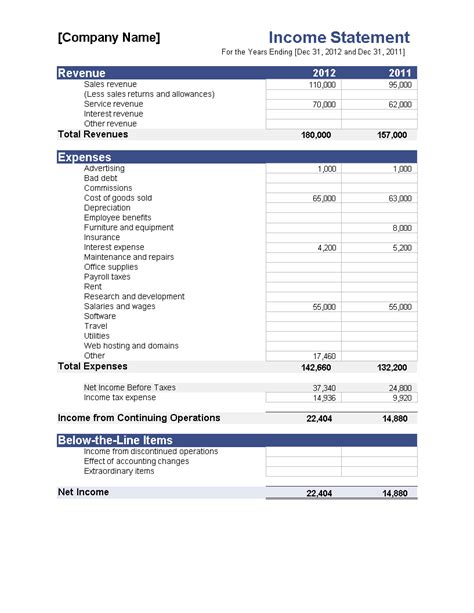 Kostenloses Company Income Statement Excel