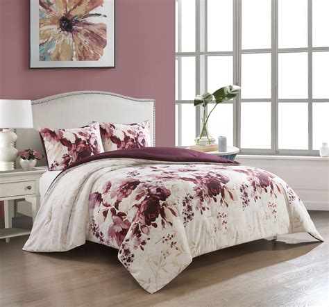 Nanshing Rose 3 Piece Reversible Comforter Set Purple Queen